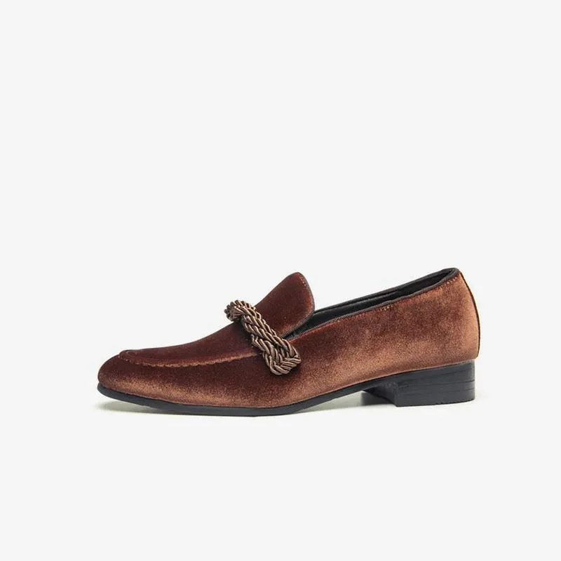 Suede Penny Loafers with Braided Strap Detail