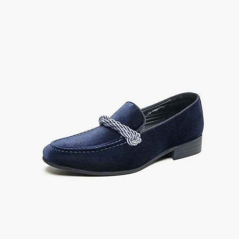 Suede Penny Loafers with Braided Strap Detail