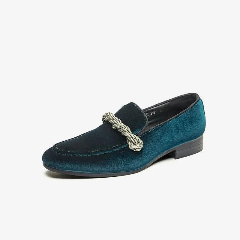 Suede Penny Loafers with Braided Strap Detail