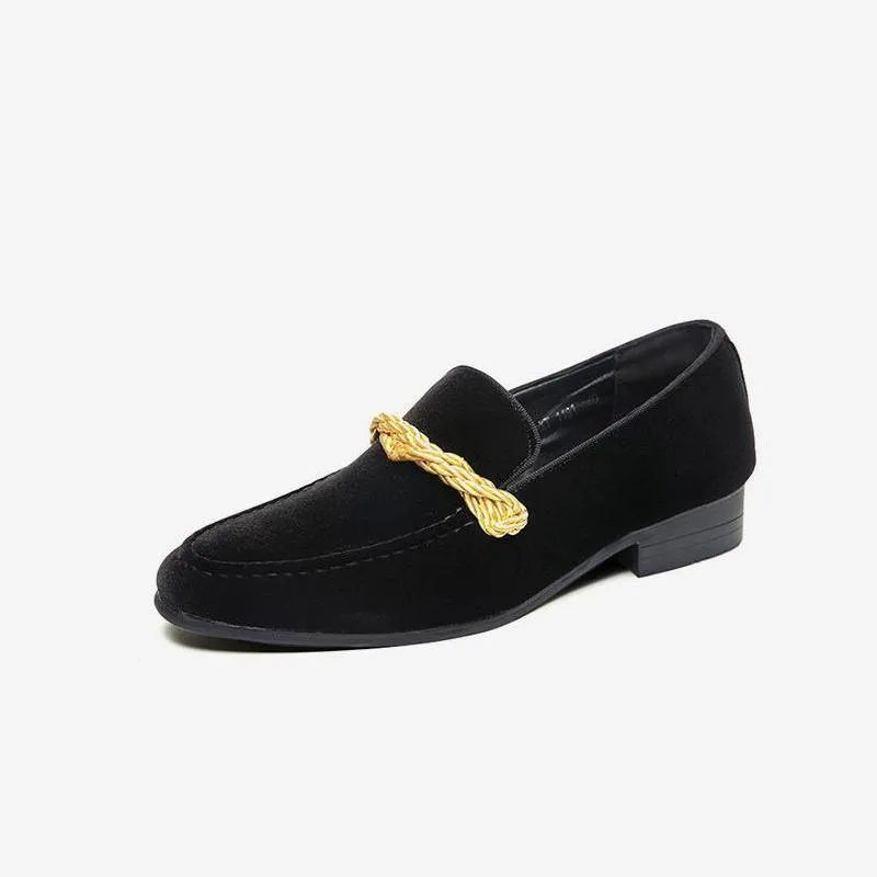 Suede Penny Loafers with Braided Strap Detail
