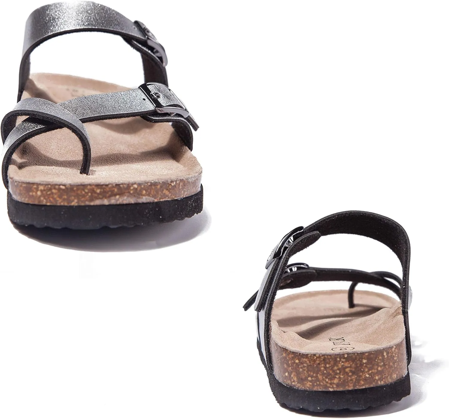 TF STAR Adjustable Sandals, Flat Leather Casual Slippers for Women & Ladies, Flip-Flops Ring Open-Toe Slide Cork Footbed for Teenagers/Girls
