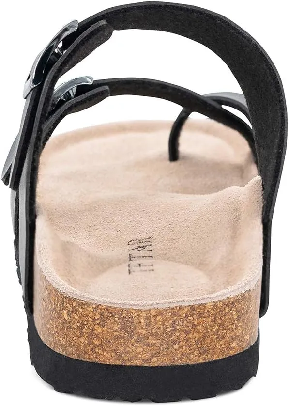 TF STAR Adjustable Sandals, Flat Leather Casual Slippers for Women & Ladies, Flip-Flops Ring Open-Toe Slide Cork Footbed for Teenagers/Girls