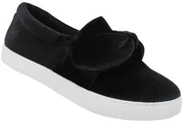 TIA-123 Women's Velvet Sneaker With Bow Black Shoes