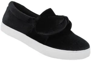 TIA-123 Women's Velvet Sneaker With Bow Black Shoes