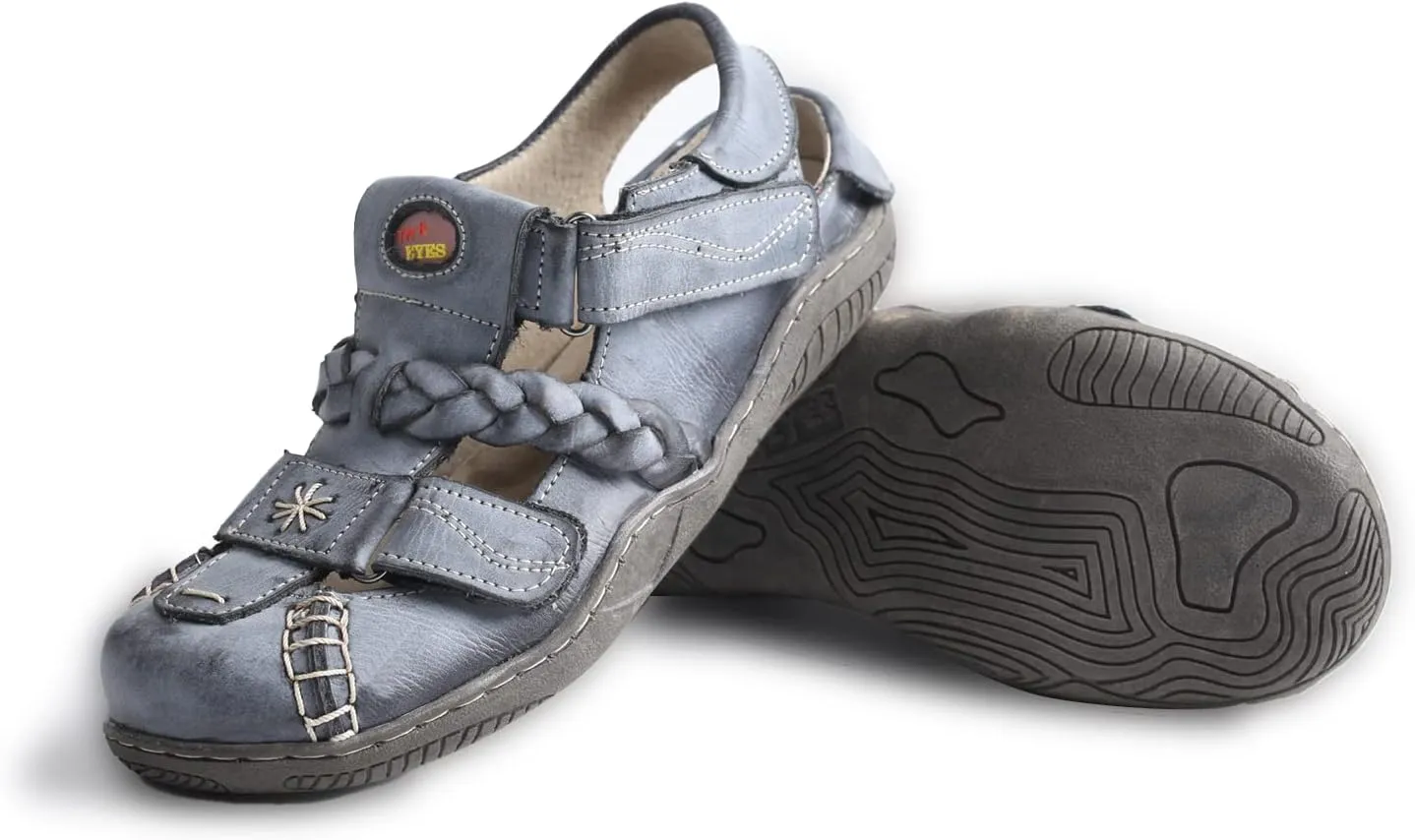 TMA EYES Women's Braided Closed-Toe Leather Sandal