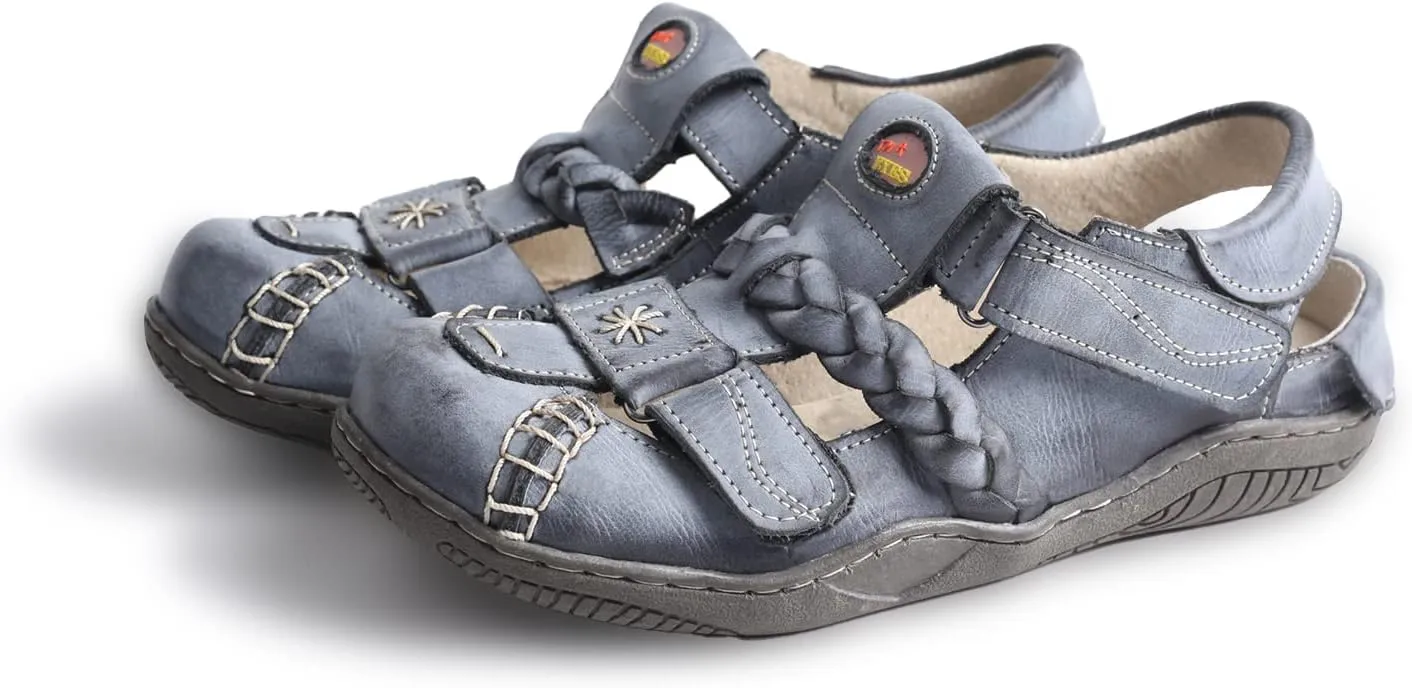 TMA EYES Women's Braided Closed-Toe Leather Sandal