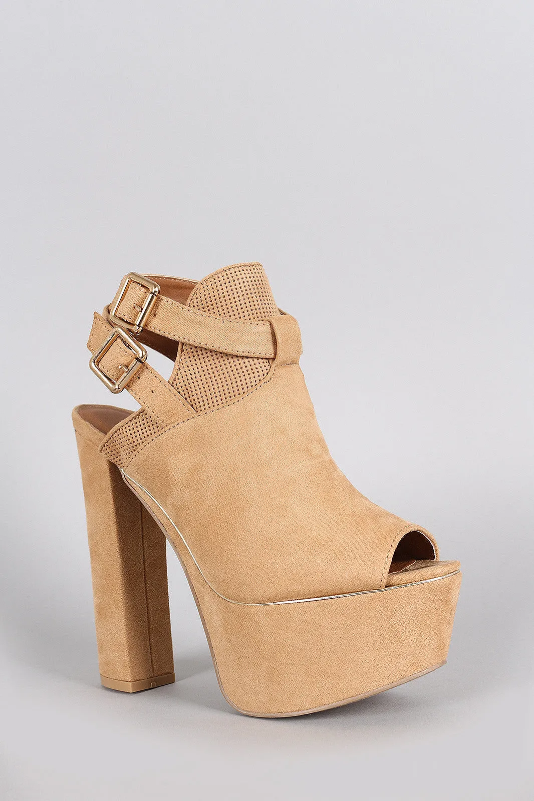 Toe Slingback Unmatched variety Peep Heel Qupid Reduced cost Buckled Suede Mule