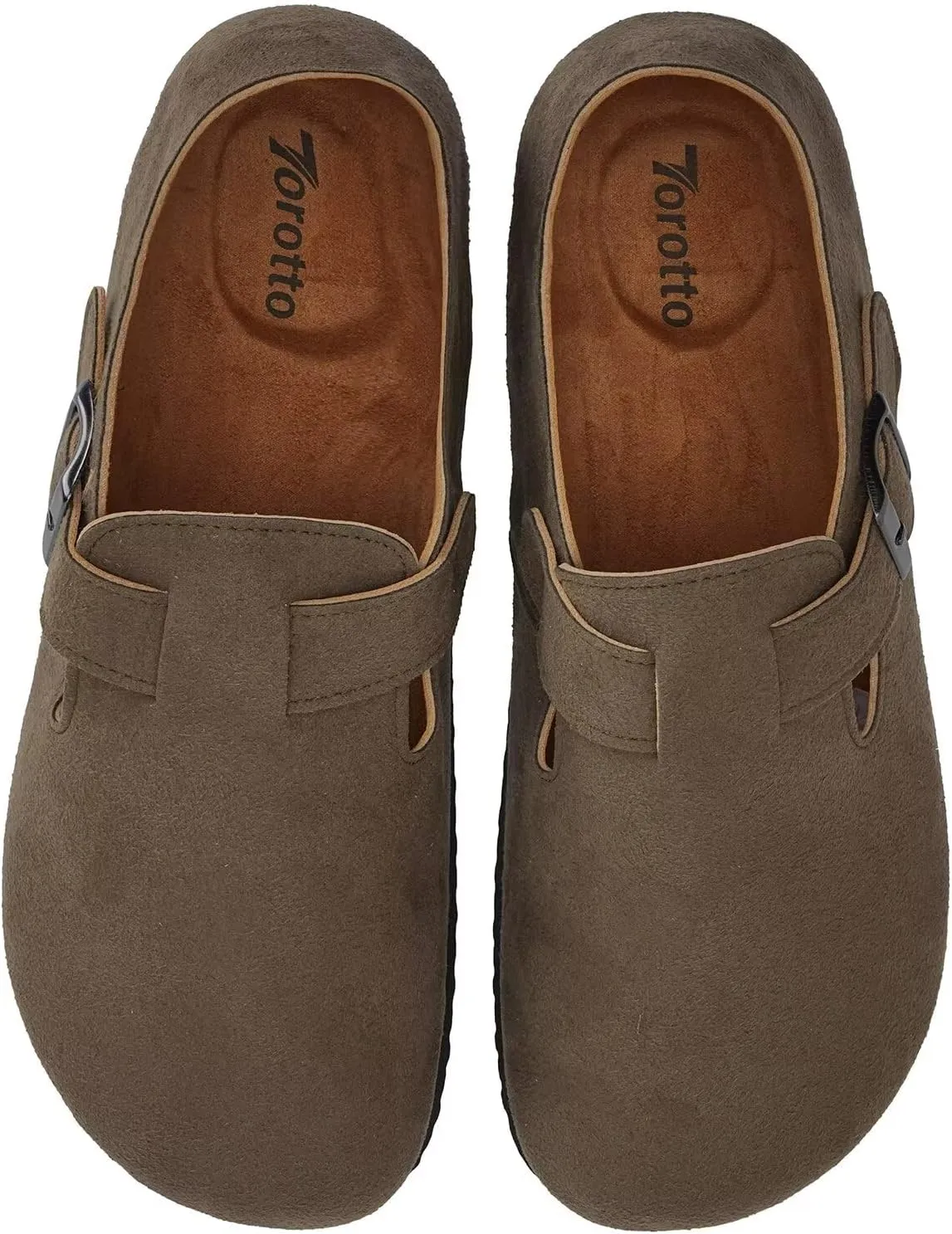Torotto Womens Clogs Cork Footbed Suede Slippers Arch Support Potato Shoes with Adjustable Buckle