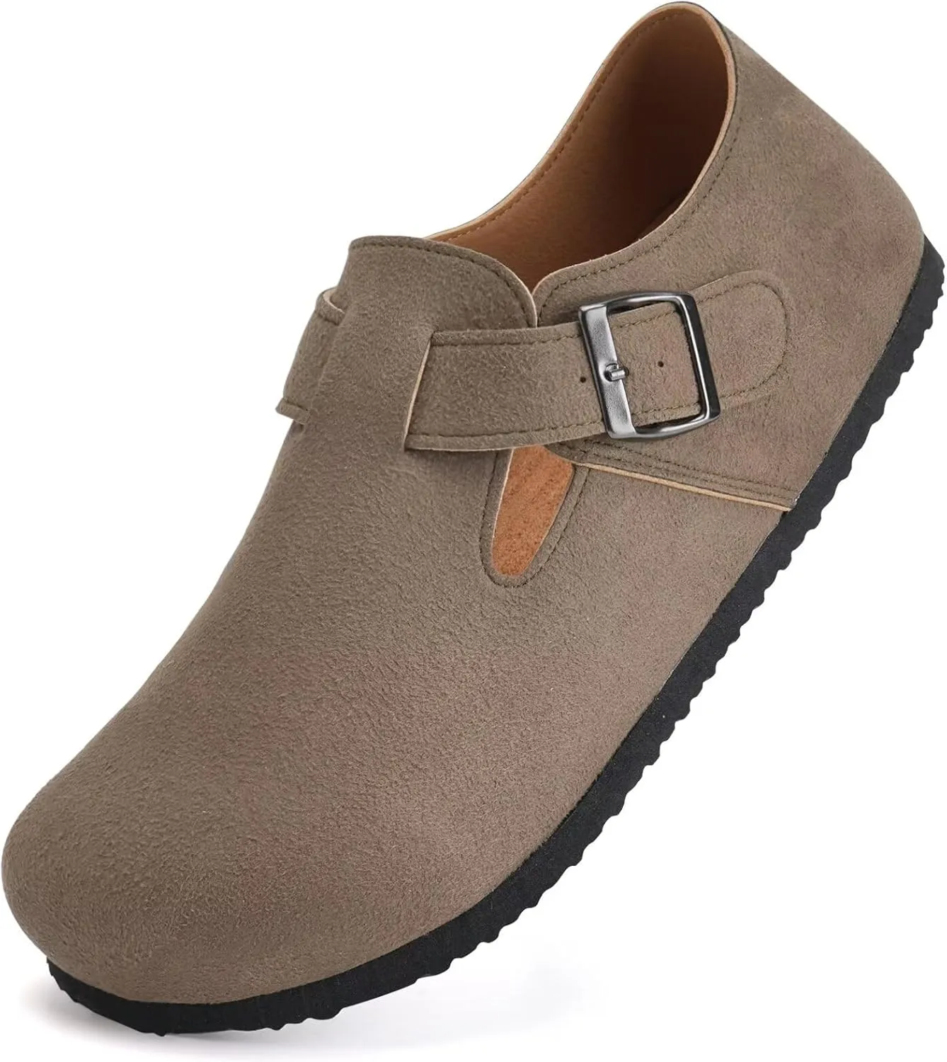 Torotto Womens Clogs Cork Footbed Suede Slippers Arch Support Potato Shoes with Adjustable Buckle