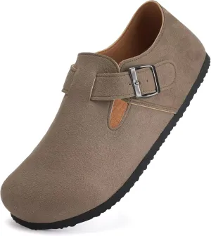 Torotto Womens Clogs Cork Footbed Suede Slippers Arch Support Potato Shoes with Adjustable Buckle