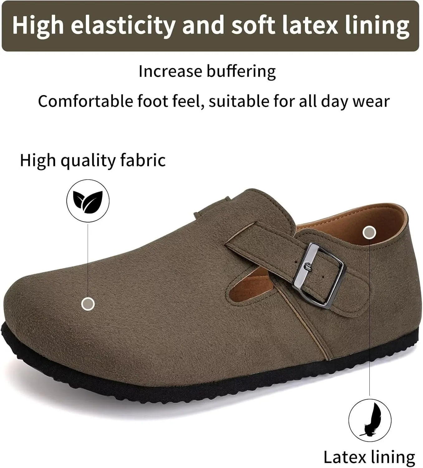 Torotto Womens Clogs Cork Footbed Suede Slippers Arch Support Potato Shoes with Adjustable Buckle