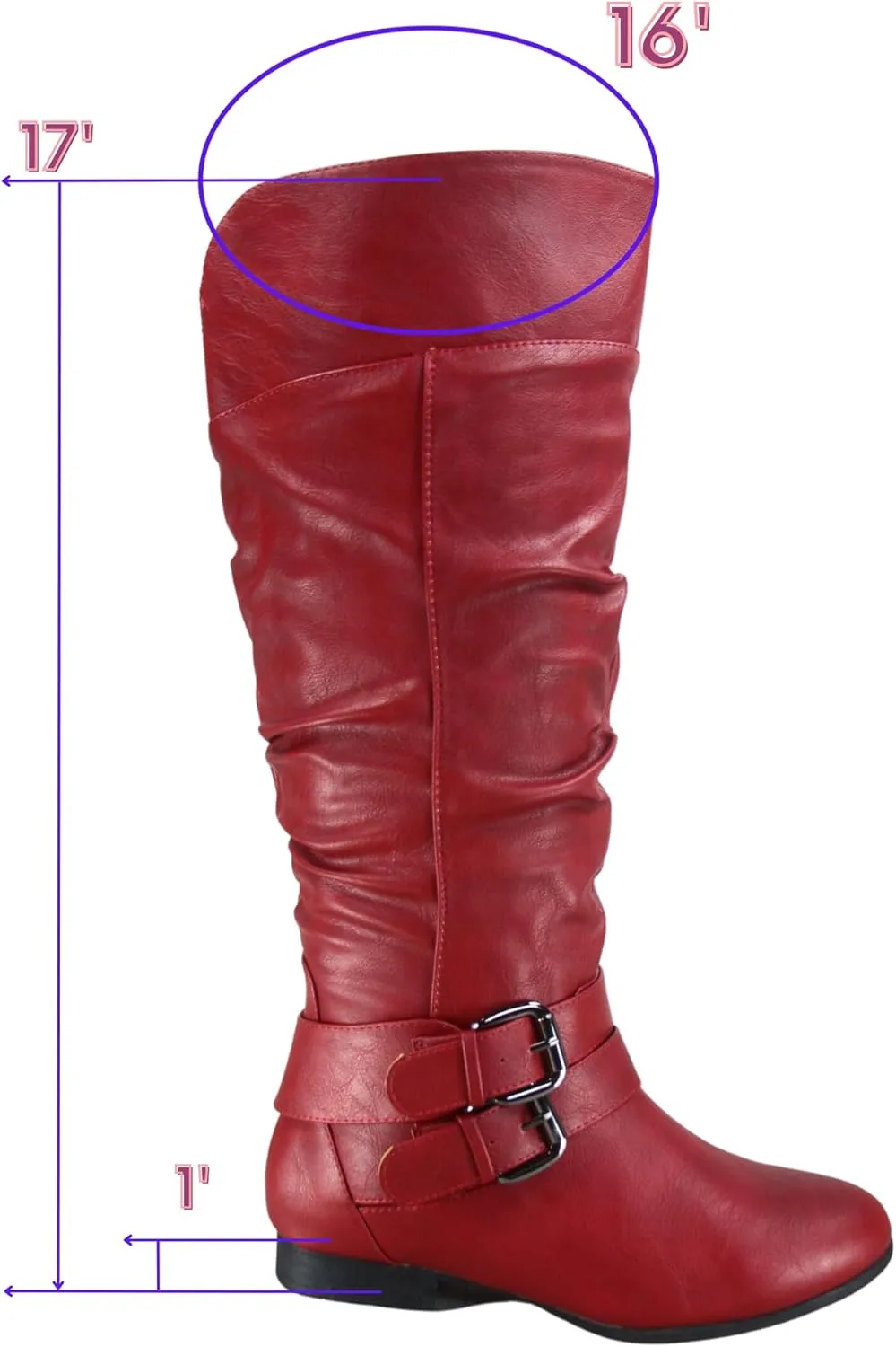 TZ Lily-20 Women's Knee High Riding Boots Low Flat Heel Winter Side Zip Buckles Boots Shoes