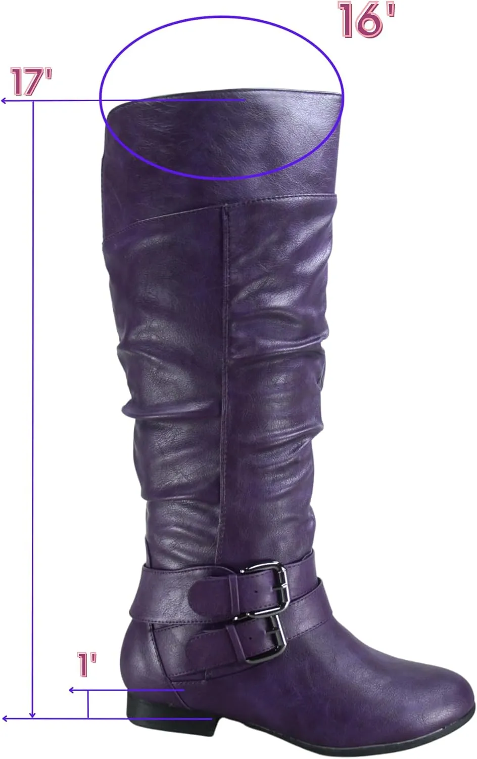 TZ Lily-20 Women's Knee High Riding Boots Low Flat Heel Winter Side Zip Buckles Boots Shoes