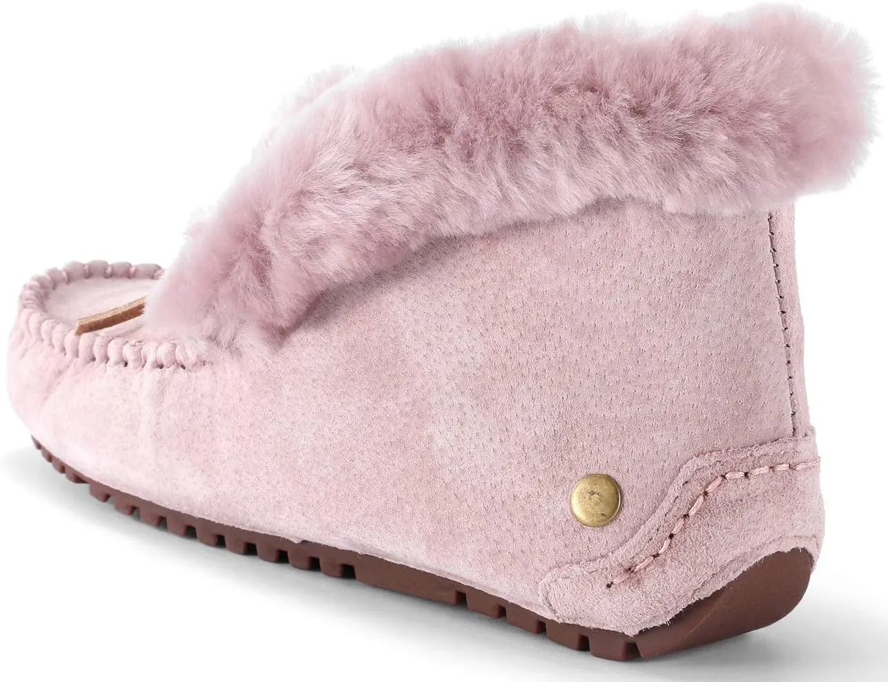 U-lite Women's Moccasin Slippers with Warm Wool Lining, Pigskin Leather Non-Slip Rubber Sole for Indoor and Outdoor Casual Winter Flat Shoes