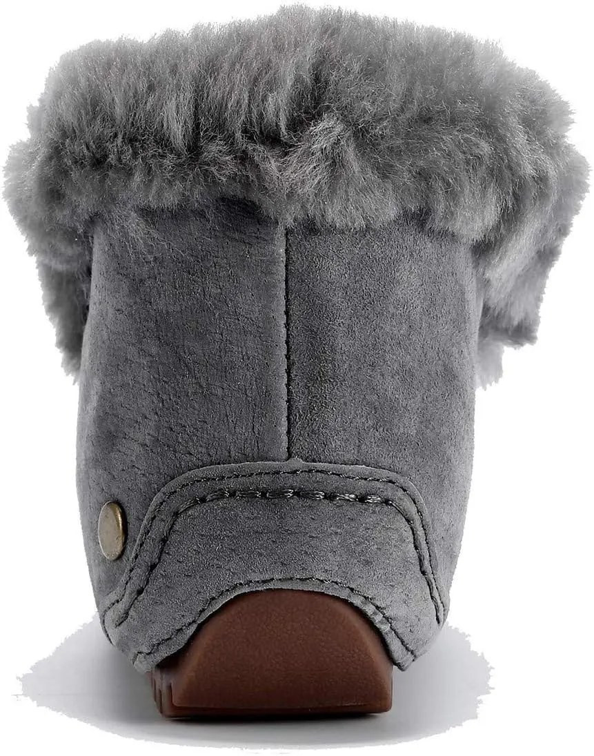 U-lite Women's Moccasin Slippers with Warm Wool Lining, Pigskin Leather Non-Slip Rubber Sole for Indoor and Outdoor Casual Winter Flat Shoes