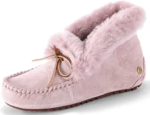 U-lite Women's Moccasin Slippers with Warm Wool Lining, Pigskin Leather Non-Slip Rubber Sole for Indoor and Outdoor Casual Winter Flat Shoes
