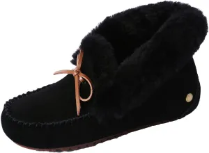 U-lite Women's Moccasin Slippers with Warm Wool Lining, Pigskin Leather Non-Slip Rubber Sole for Indoor and Outdoor Casual Winter Flat Shoes