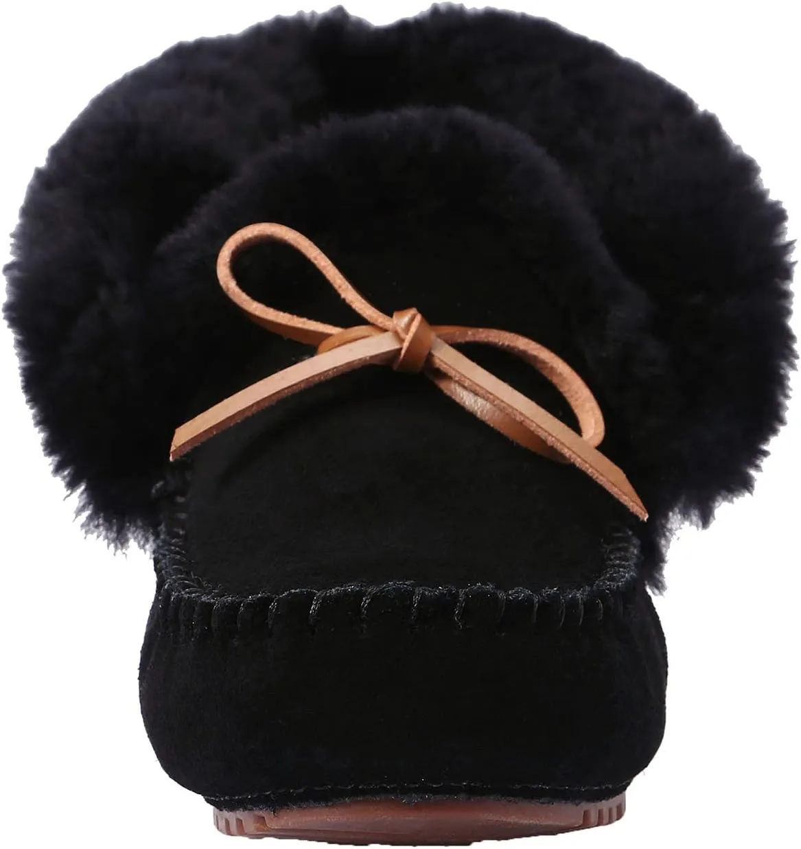 U-lite Women's Moccasin Slippers with Warm Wool Lining, Pigskin Leather Non-Slip Rubber Sole for Indoor and Outdoor Casual Winter Flat Shoes