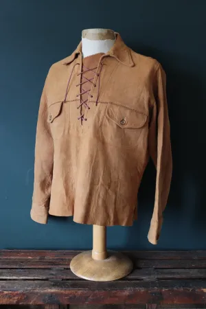 Vintage 1950s 60s buckskin suede shirt - Western cowboy - 42” chest - Sport Togs Rodeo