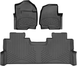 WeatherTech FloorLiner HP Custom Fit Floor Mats for Ford Super Duty (SuperCrew, Bucket Seats) 1st & 2nd Row (441012-1-2IM) W/Fold Flat Storage, Black
