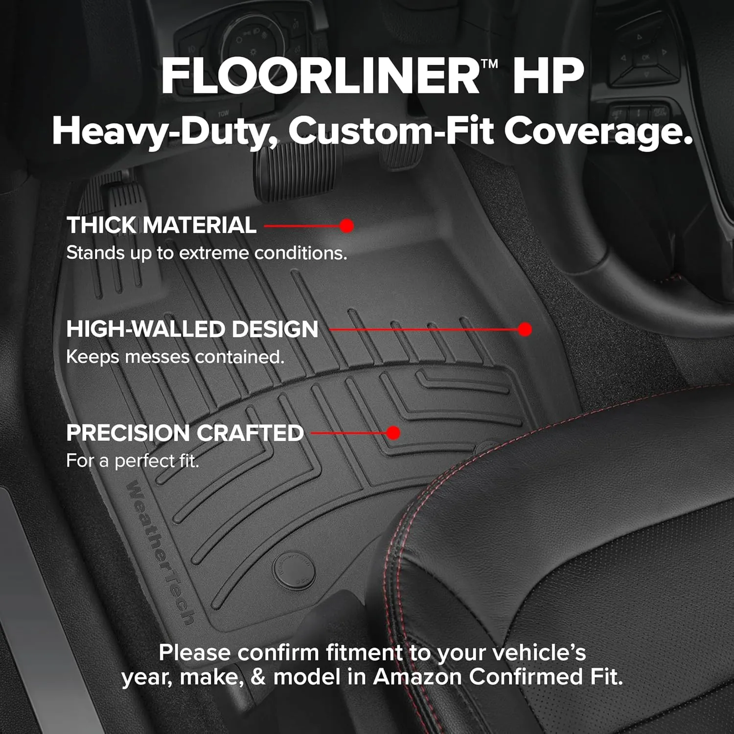WeatherTech FloorLiner HP Custom Fit Floor Mats for Ford Super Duty (SuperCrew, Bucket Seats) 1st & 2nd Row (441012-1-2IM) W/Fold Flat Storage, Black