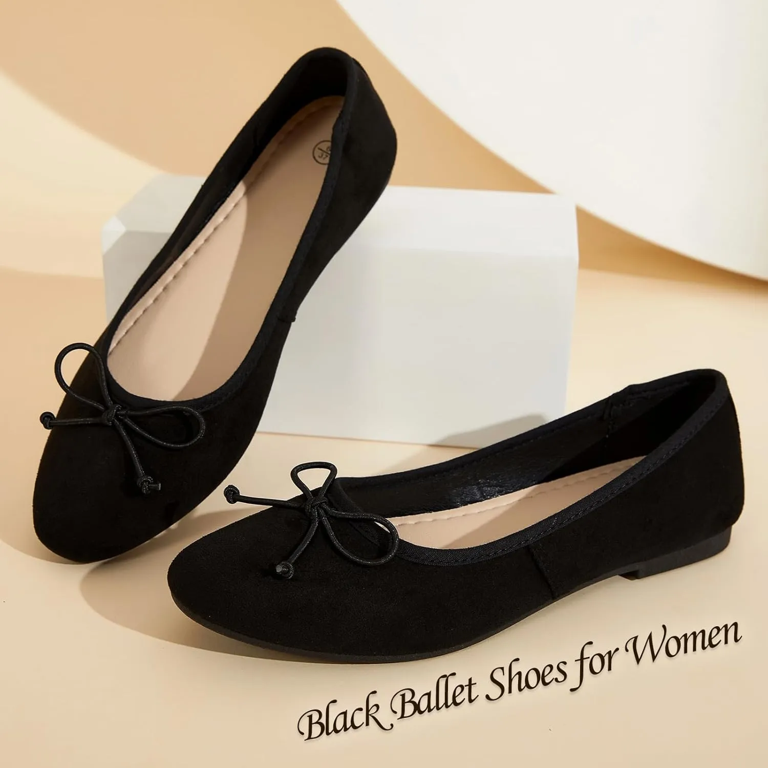 Witwatia Women's Flat Dress Shoes Comfortable Black Ballet Shoes Casual Slip On Dress Shoes Suede Round Toe Flats with Bow