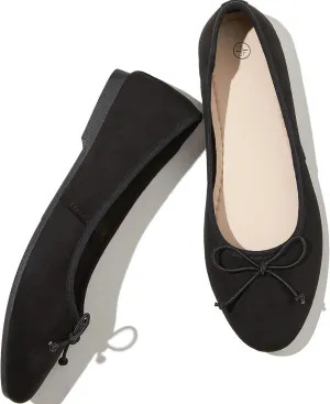 Witwatia Women's Flat Dress Shoes Comfortable Black Ballet Shoes Casual Slip On Dress Shoes Suede Round Toe Flats with Bow