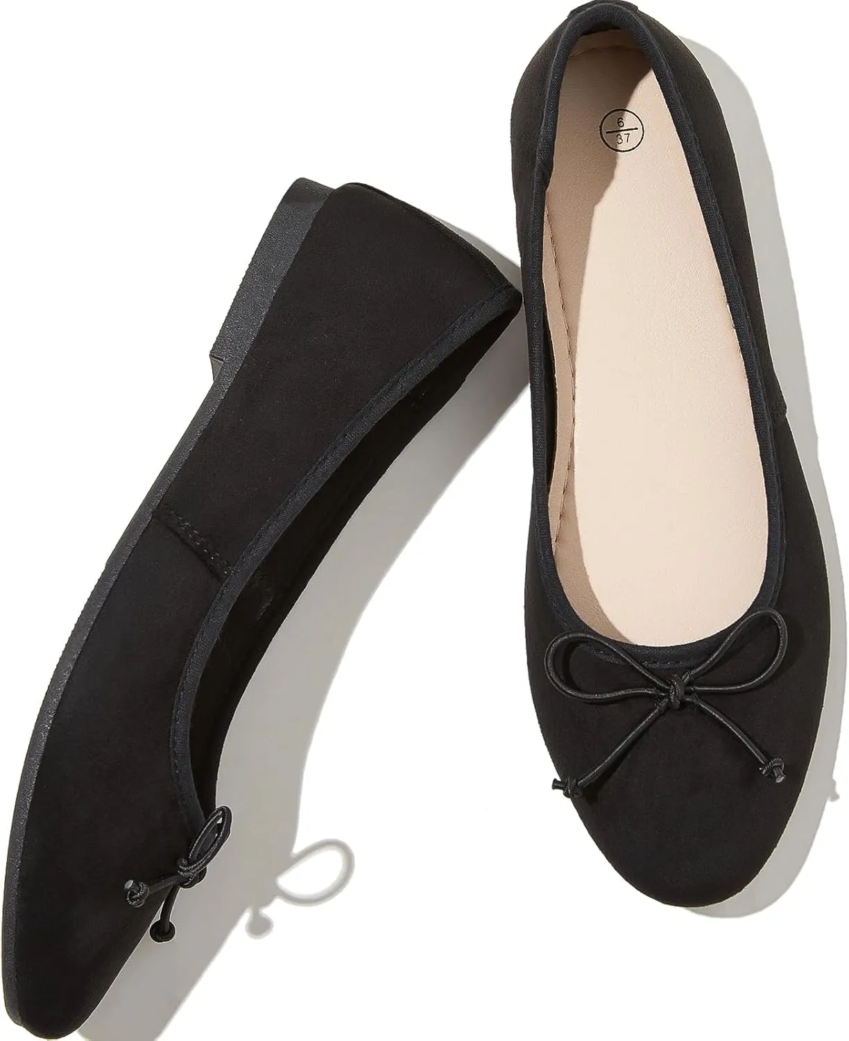 Witwatia Women's Flat Dress Shoes Comfortable Black Ballet Shoes Casual Slip On Dress Shoes Suede Round Toe Flats with Bow