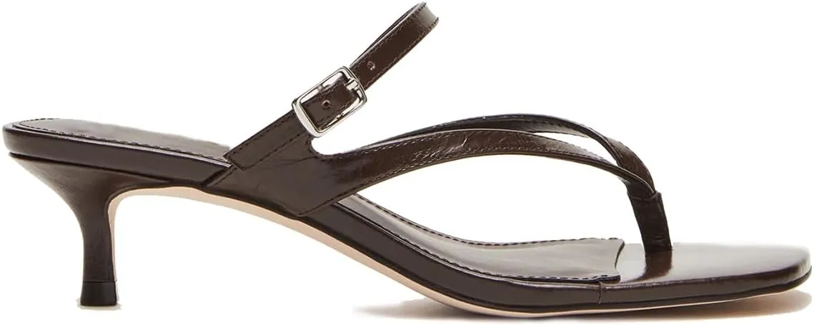 Women Flip-Flops Mules Kitten Heels Square Toe Thong Sandals Buckle Strap Matte Comfy 1 inch Low Heel Slippers T-Straps Open Toe Outdoor Beach Summer Slip On Sandal Heels 4-11 M US