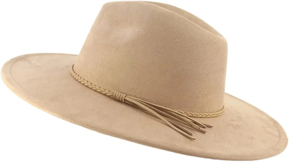 Women Men Wide Brim Suede Tassel Top Hat Party Wedding Fedora Hat Jazz Felt Gentleman Panama Cap
