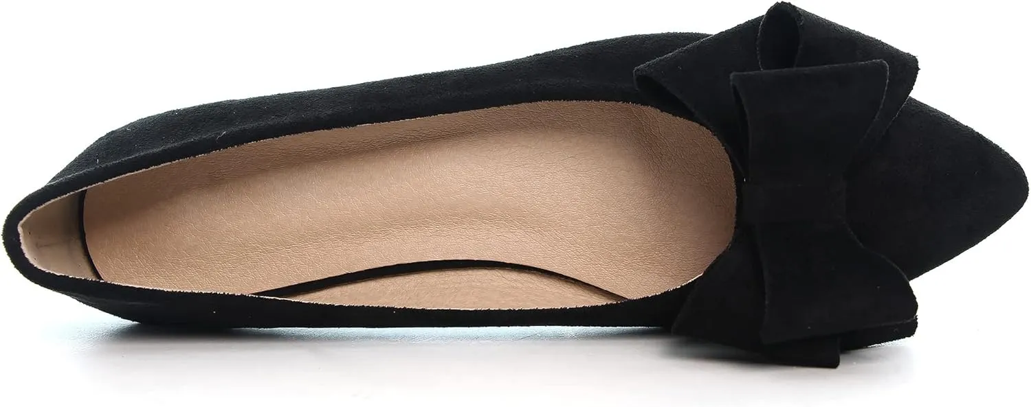 Women's Comfort Slip On Ballets, Faux Suede with Velvet Round Metal Buckle Casual Ballerina Loafers Elegant
