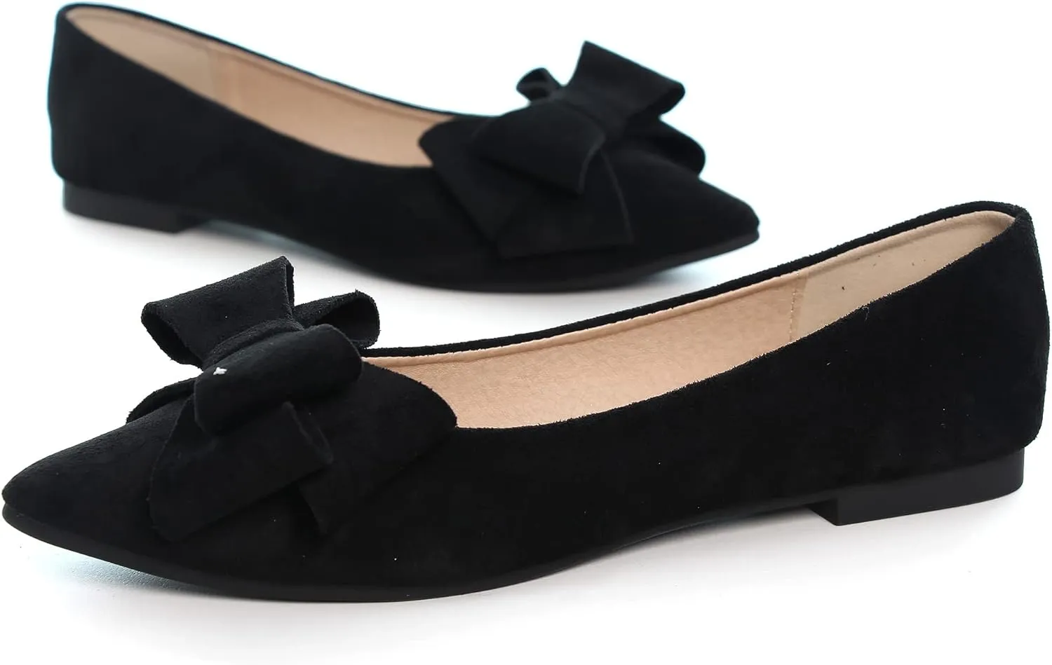 Women's Comfort Slip On Ballets, Faux Suede with Velvet Round Metal Buckle Casual Ballerina Loafers Elegant
