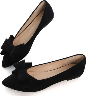 Women's Comfort Slip On Ballets, Faux Suede with Velvet Round Metal Buckle Casual Ballerina Loafers Elegant