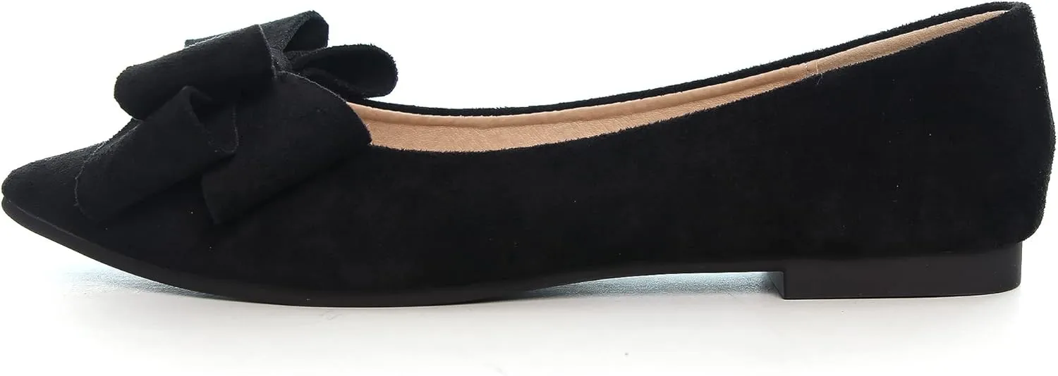 Women's Comfort Slip On Ballets, Faux Suede with Velvet Round Metal Buckle Casual Ballerina Loafers Elegant