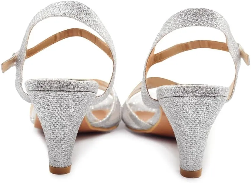 Womens Diamante High Heel Mules Ladies Bridal Wedding Shoes Evening Party Prom Occasion Heeled Strappy Sparkly Dress Sandals Ankle Strap Fashion Heels Shoes