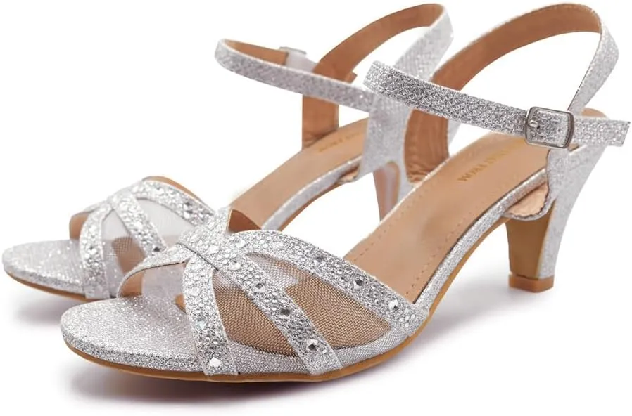 Womens Diamante High Heel Mules Ladies Bridal Wedding Shoes Evening Party Prom Occasion Heeled Strappy Sparkly Dress Sandals Ankle Strap Fashion Heels Shoes