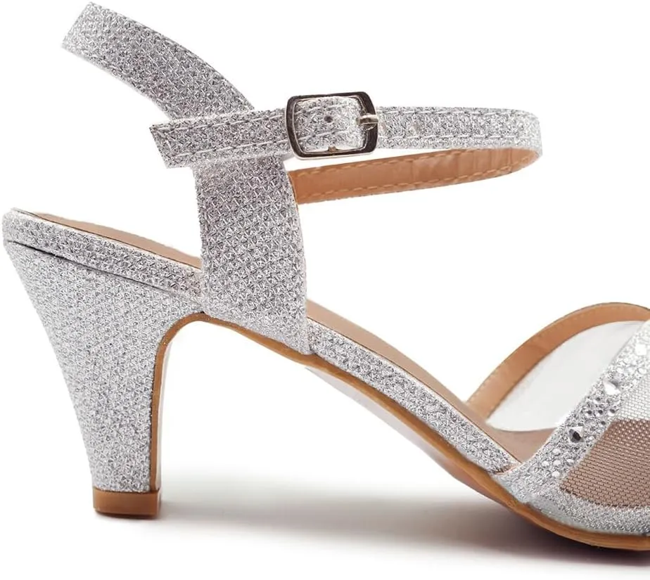 Womens Diamante High Heel Mules Ladies Bridal Wedding Shoes Evening Party Prom Occasion Heeled Strappy Sparkly Dress Sandals Ankle Strap Fashion Heels Shoes