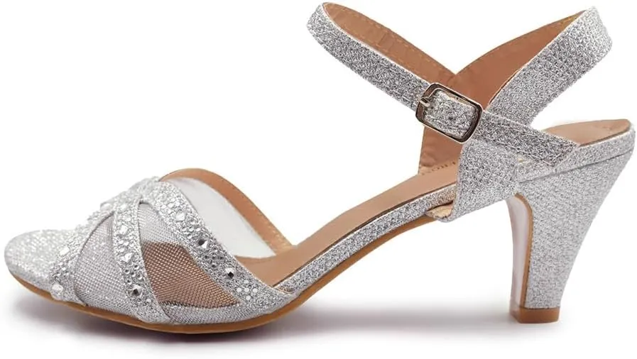 Womens Diamante High Heel Mules Ladies Bridal Wedding Shoes Evening Party Prom Occasion Heeled Strappy Sparkly Dress Sandals Ankle Strap Fashion Heels Shoes