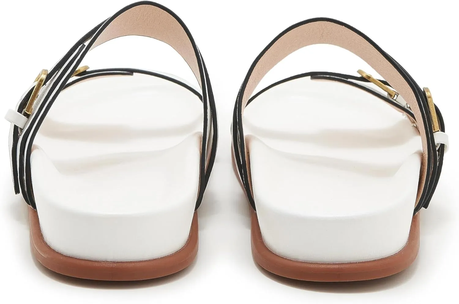 Women's Flat Sandals Open Toe Double Buckle Adjustable Slide Sandal Rubber Footbed Summer Comfort Slippers