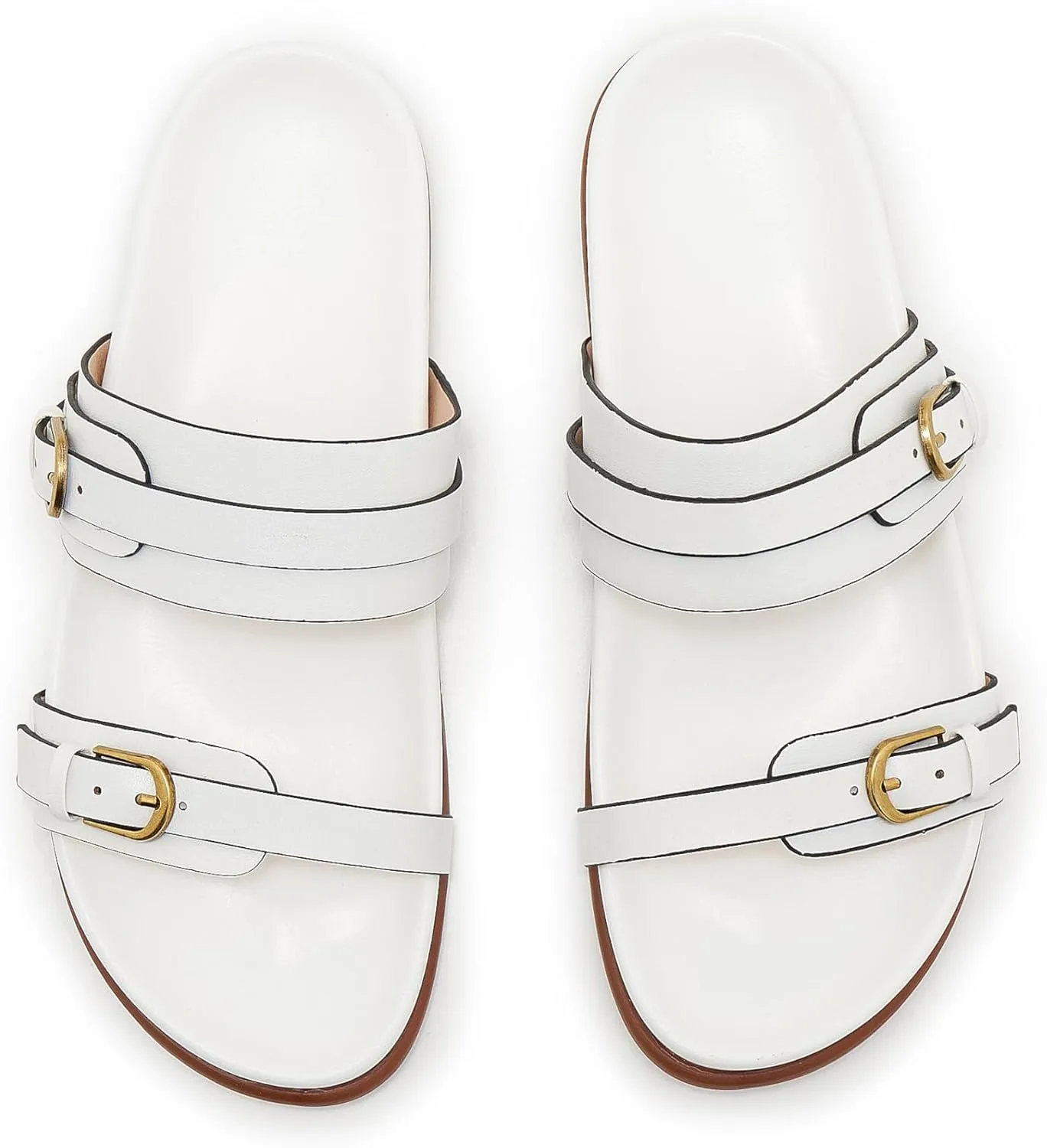Women's Flat Sandals Open Toe Double Buckle Adjustable Slide Sandal Rubber Footbed Summer Comfort Slippers