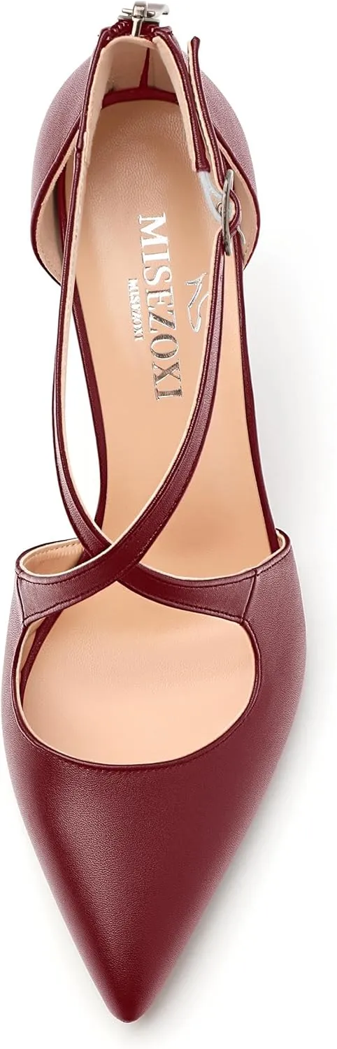 Womens High Heels Pointed Toe Pumps Crossed Strap Stilettos Cut Out Sandal Pumps Party Dress Shoes with Back Zipper