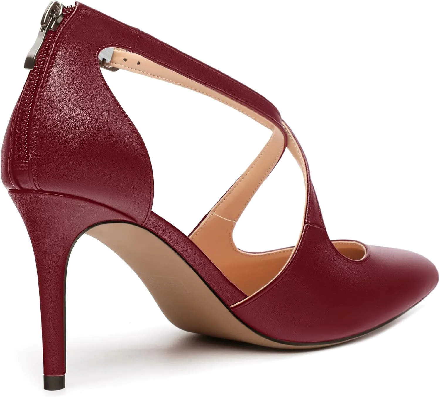 Womens High Heels Pointed Toe Pumps Crossed Strap Stilettos Cut Out Sandal Pumps Party Dress Shoes with Back Zipper