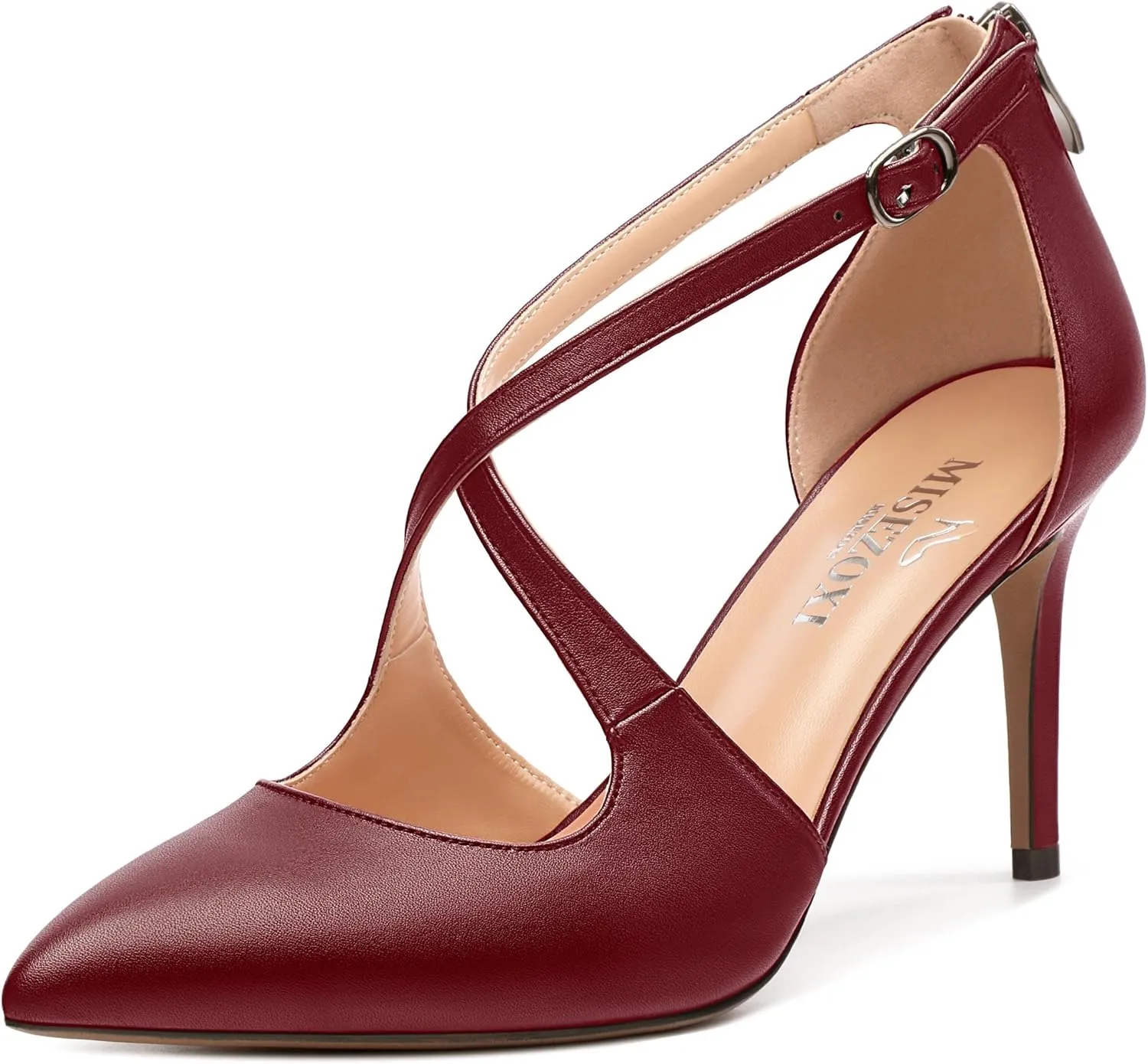 Womens High Heels Pointed Toe Pumps Crossed Strap Stilettos Cut Out Sandal Pumps Party Dress Shoes with Back Zipper