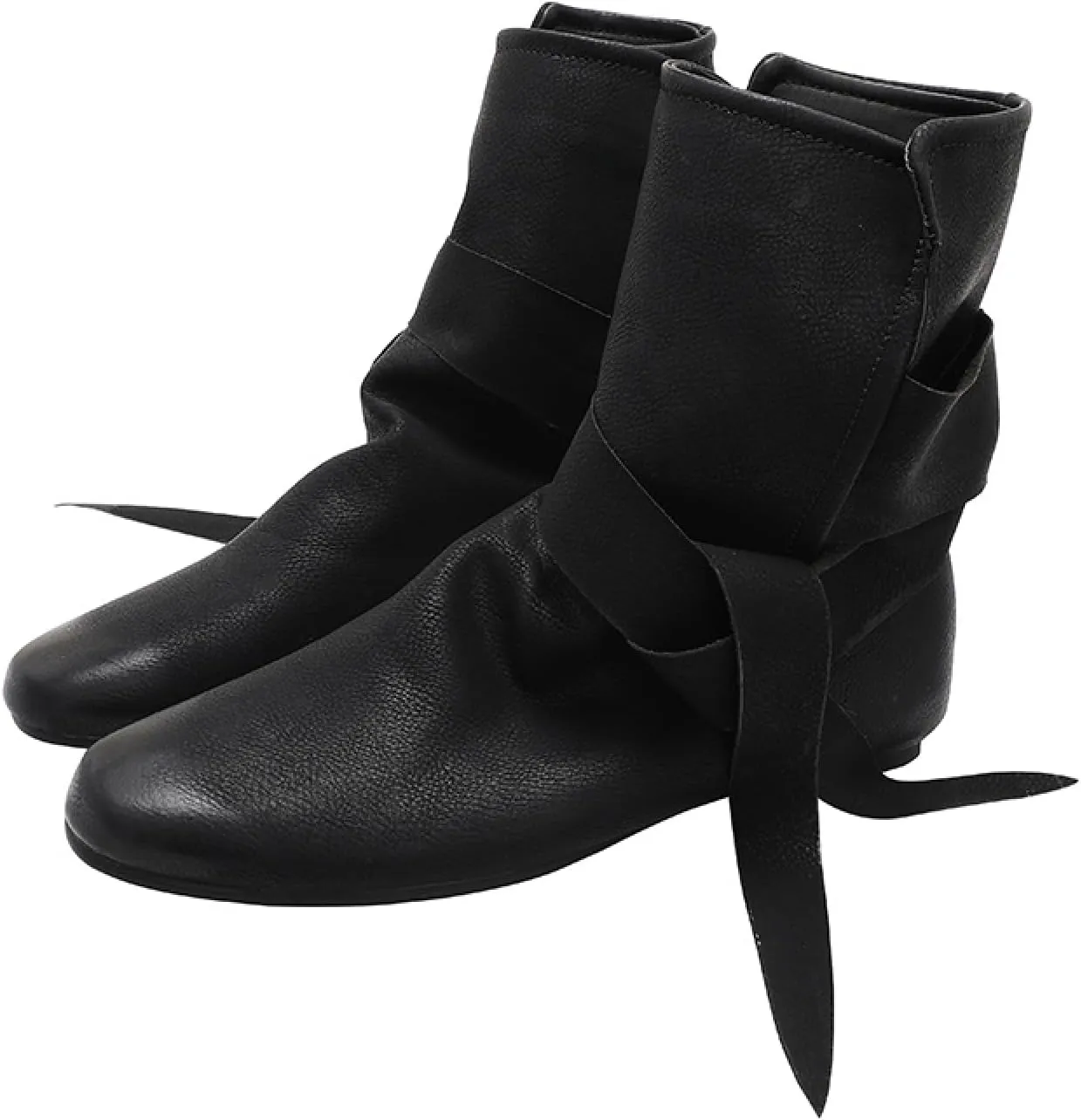 Women's Medieval Bow Strap Ankle Faux Leather Boots Fashion Casual Ruched Suede Lace up Flat Heel Short Tube Cuff Shoes