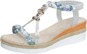 Women's Round Toe Flat Wedge Beaded Open Toe Bohemian Platform Sandals Women Beach Sandals Size 6