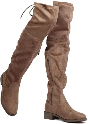 Women's Thigh High Flat Boots Stretchy Pull on Casual Boots by (TM)