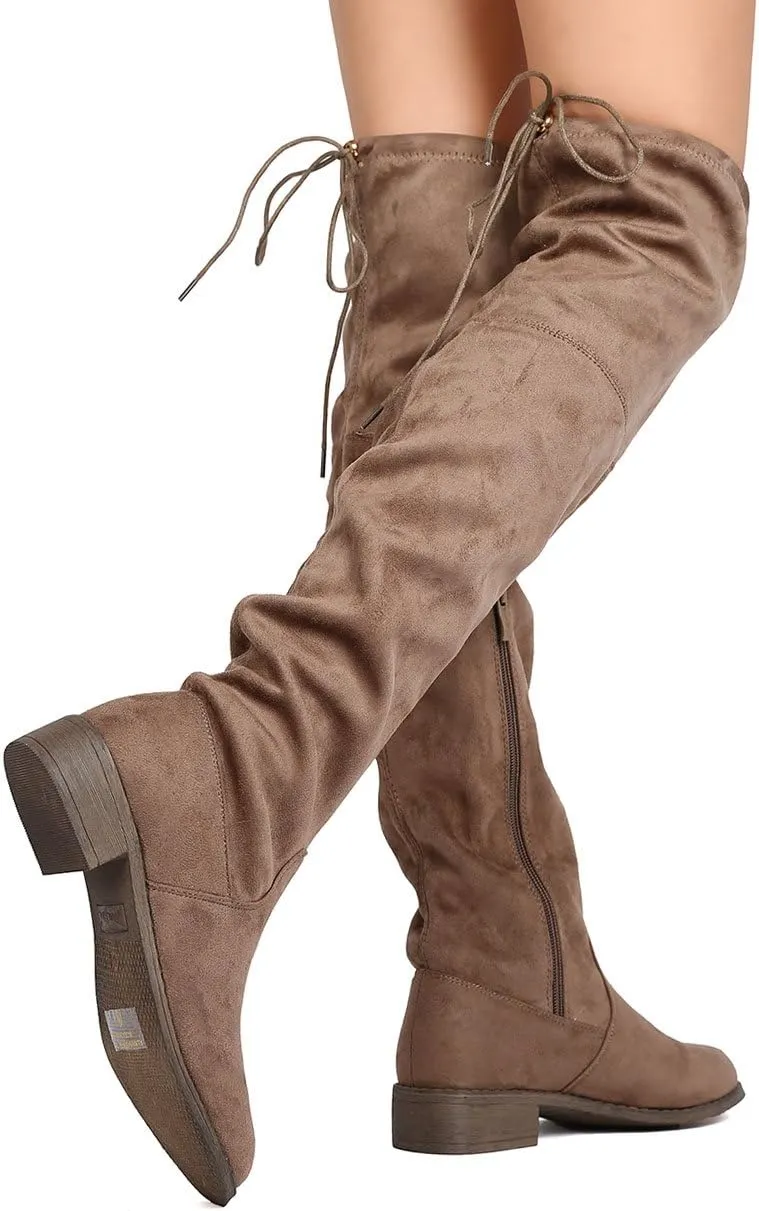 Women's Thigh High Flat Boots Stretchy Pull on Casual Boots by (TM)