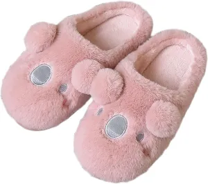 Womens Unisex Warm Fuzzy Soft Plush House Slippers Cute Sleeping Koala Animal Bedroom Home Shoes with Non-Slip Waterproof Rubber Sloe Indoor