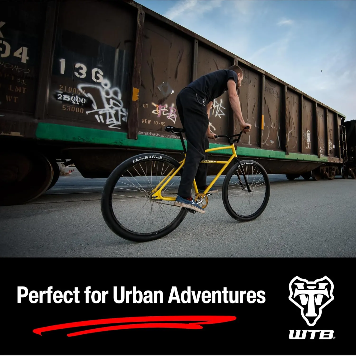 WTB ThickSlick Urban Wire Bead Bike Tire, 26", 29" and 700c Sizes, Optional Flat Guard, Black or White, Double Rubber for Longevity, Perfect Commute/Campus Tire, Slick Tread Design, Superior Traction