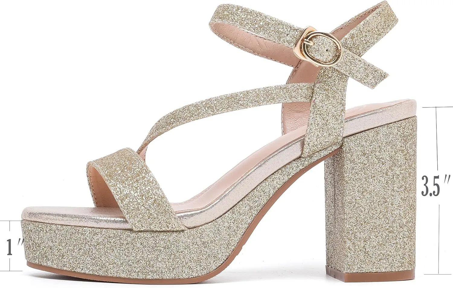 WUIWUIYU Women's Girls' Platform Heels High Block Chunky Heel Open Toe Ankle Strap Shiny Heeled Sandals Wedding Party Evening Prom Dance Dress Sandals